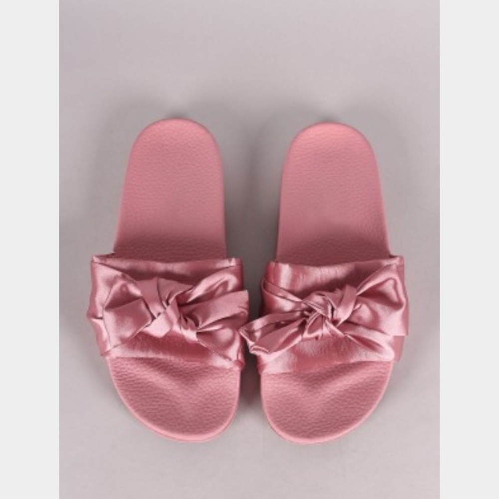 Allie ✨ Pink Satin Bow Slides - Picture 1 of 4